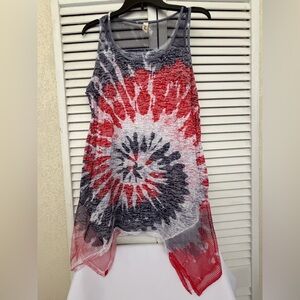 SHORELINE Red White and Blue Americana Tie-Dye Mesh Tank Top/cover up